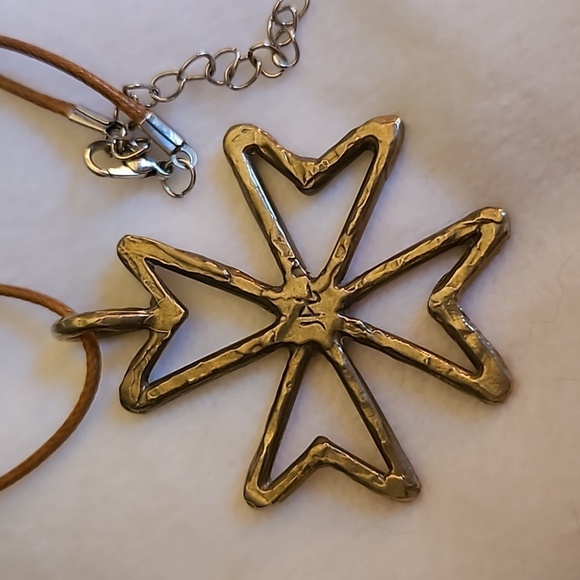 HANDMADE Artisan Freemason Maltese Cross Pendant Rope Necklace - Picture 2 of 4